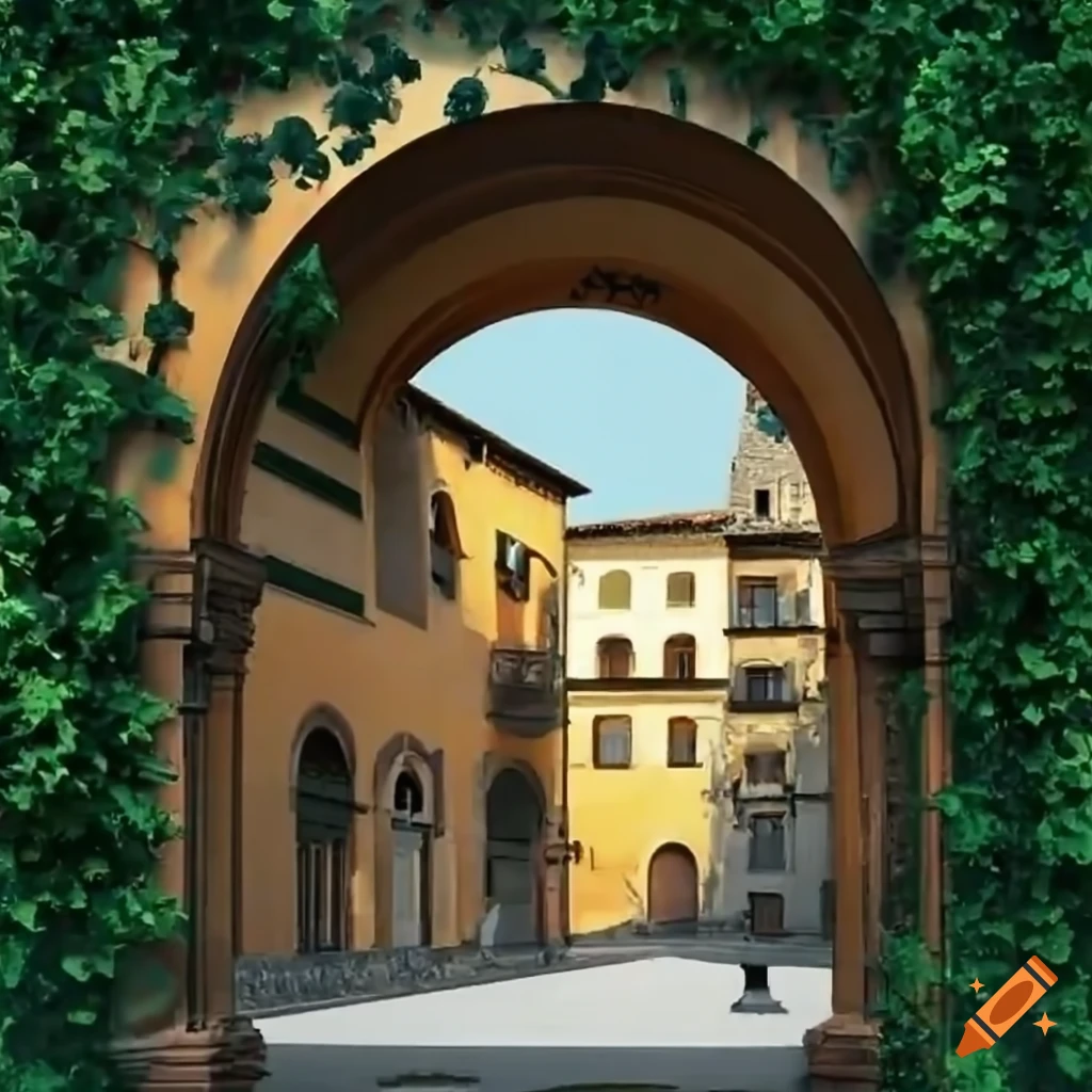 Florentine courtyard with archway and flowers