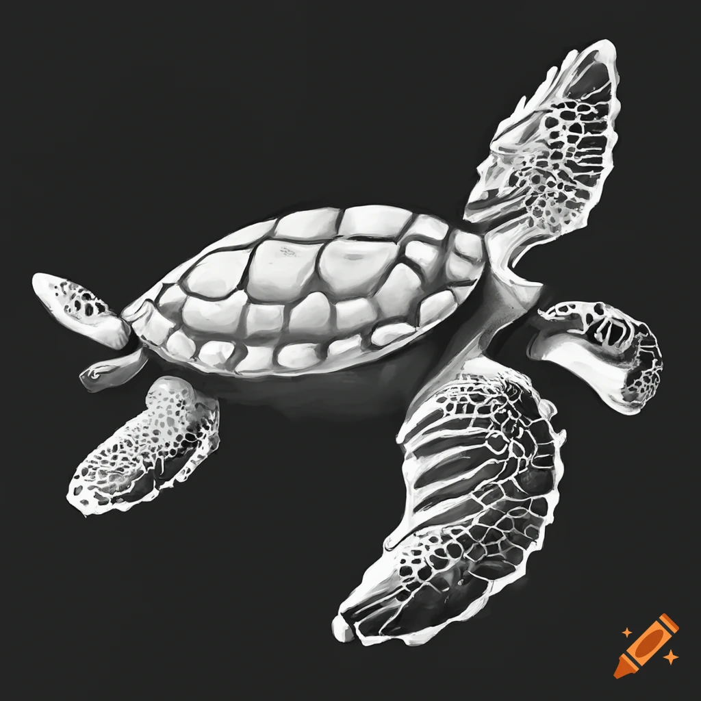 black and white stylized sea turtle art