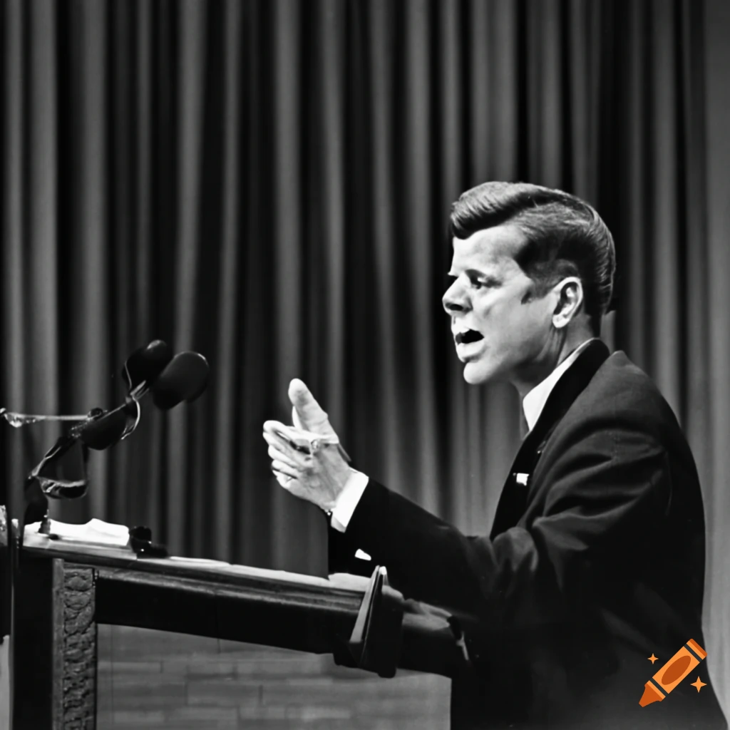 JFK giving a speech in a high school auditorium