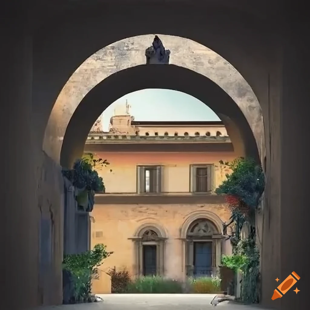Florentine courtyard with archway and flowers