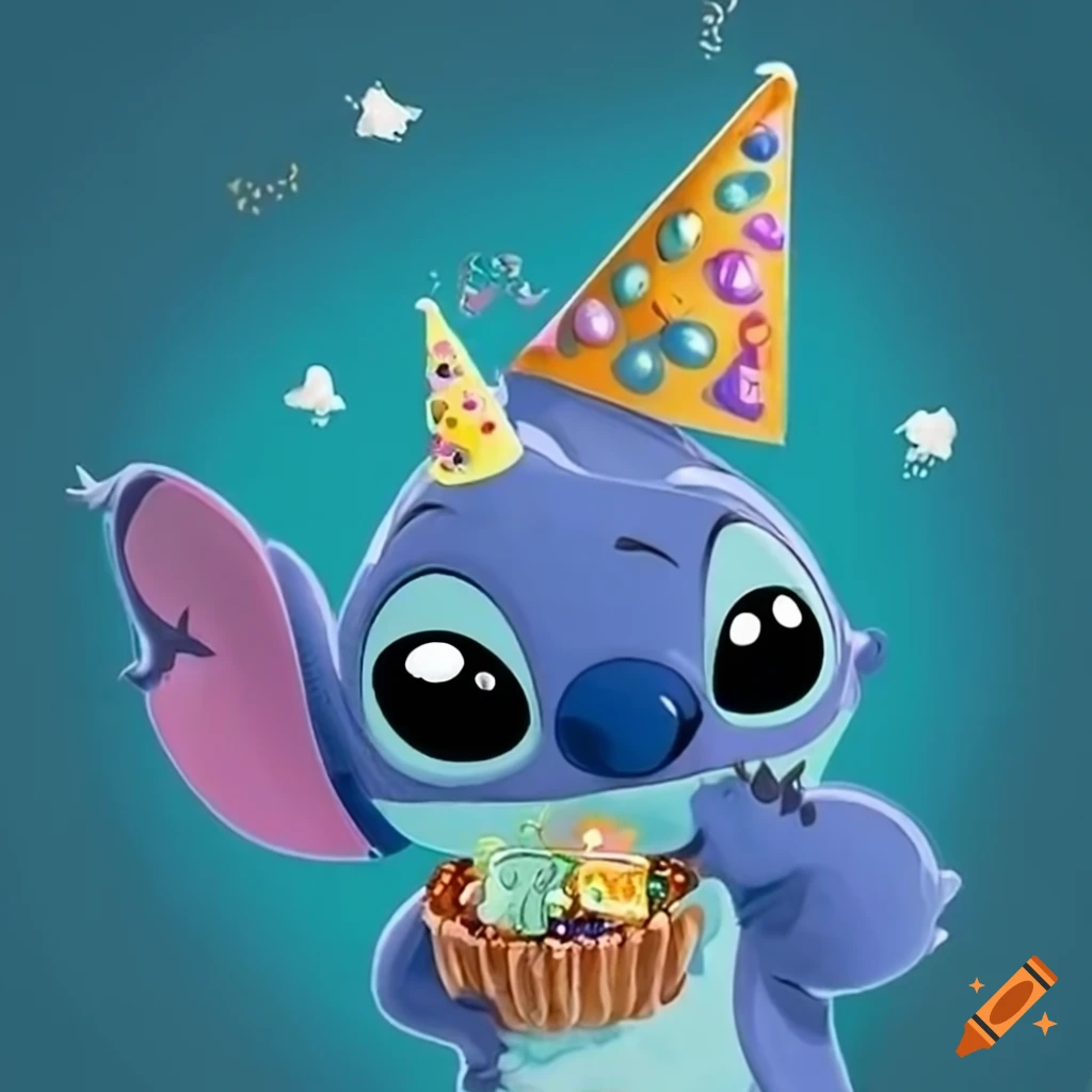 Stitch celebrating birthday