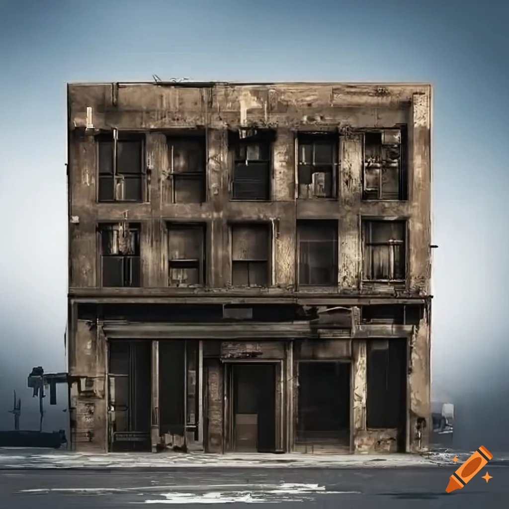 dilapidated storefront facade in a gritty urban environment
