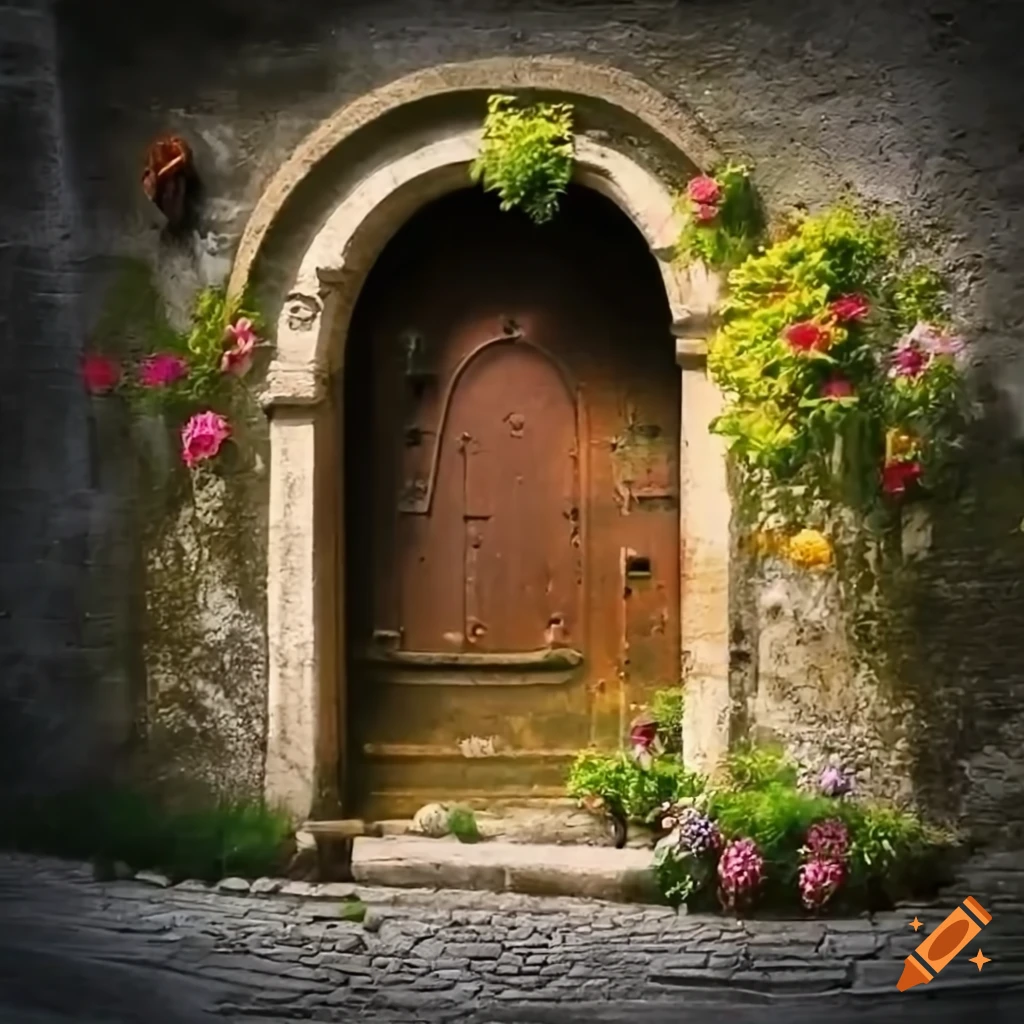 charming Italian courtyard with colorful flowers