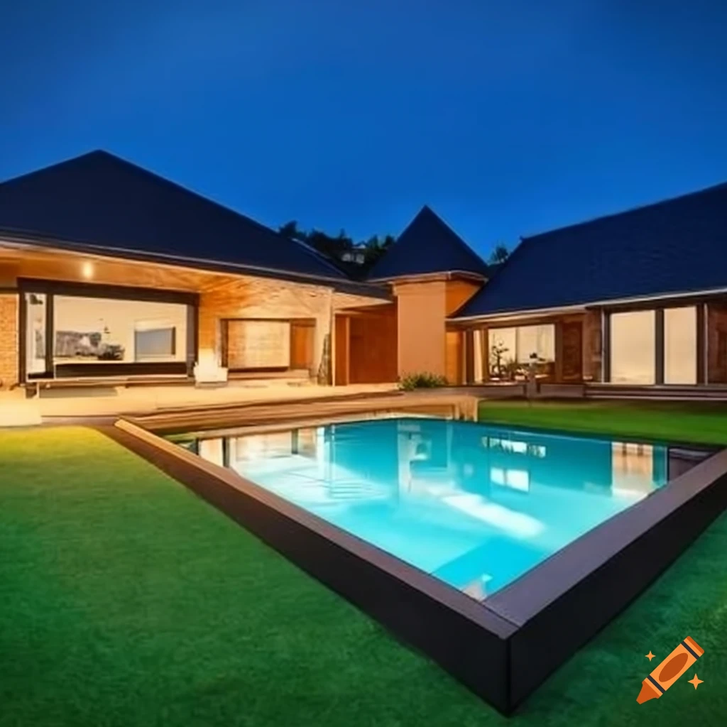 Blueprint of a five-bedroom house with a swimming pool on Craiyon