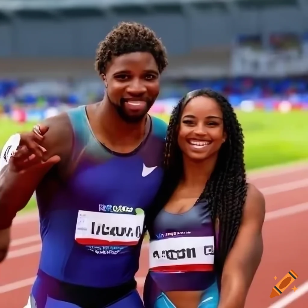 Noah Lyles embracing an African American woman with braids