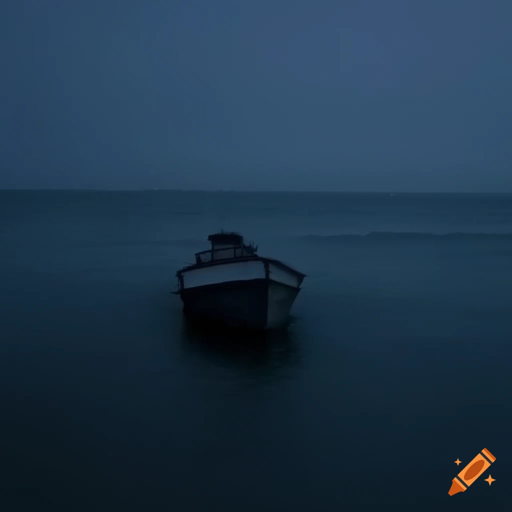 sunset sea storm with boat