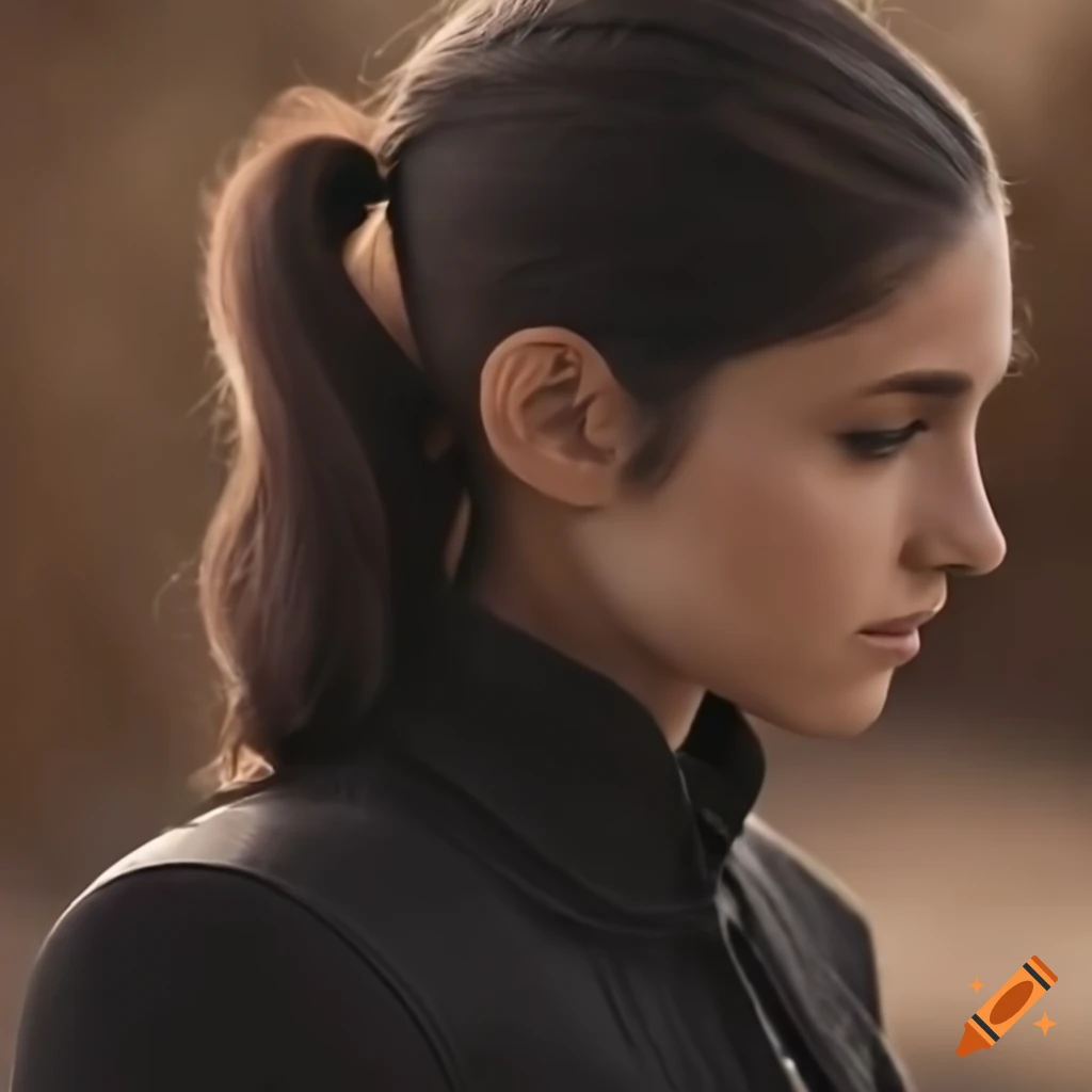 portrait of Sasha Calle as Selphie in horse riding clothes