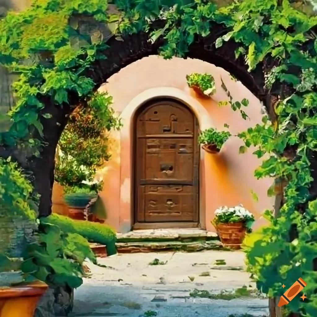 charming Italian house with flowers and archway
