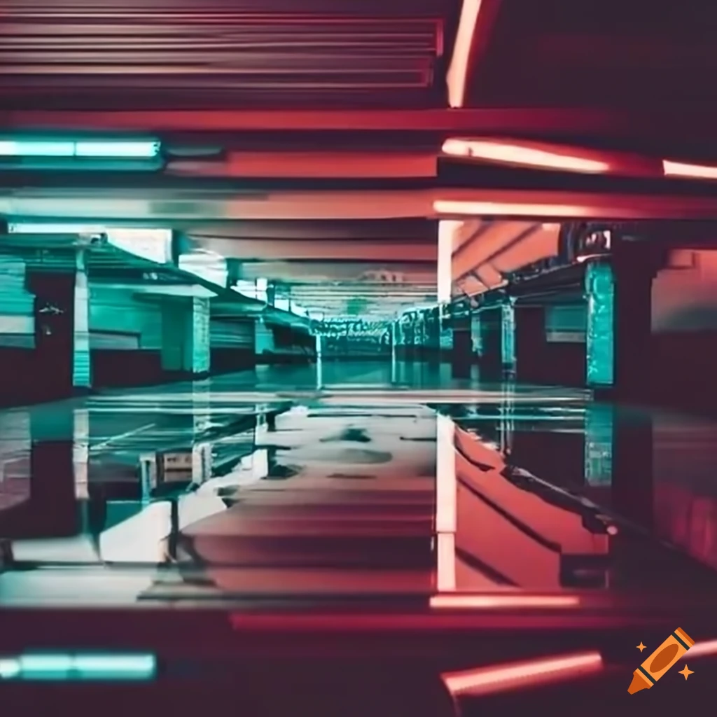 liminal flooded underground parking garage