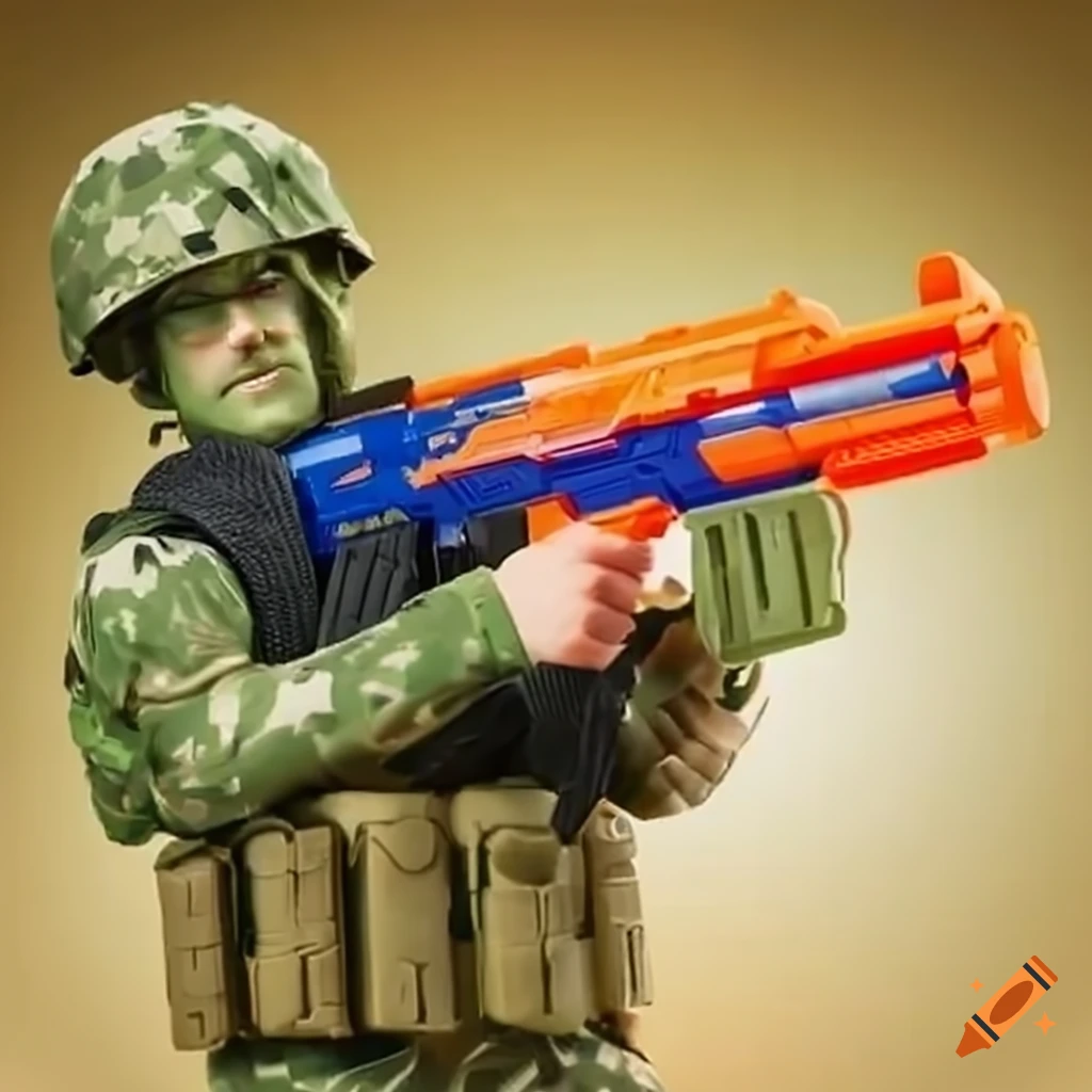 Toy army men in a nerf gun battle on Craiyon