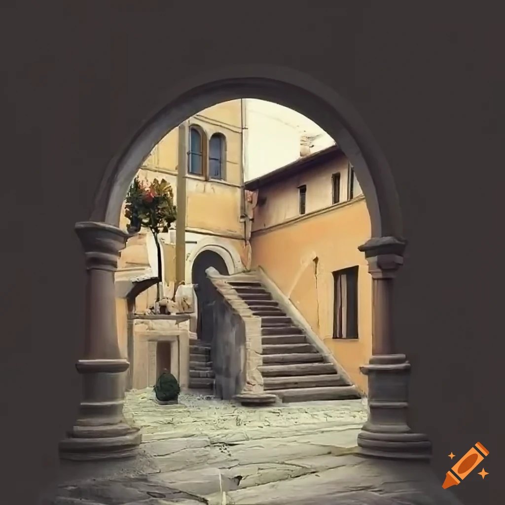 Florentine courtyard with archway and flowers