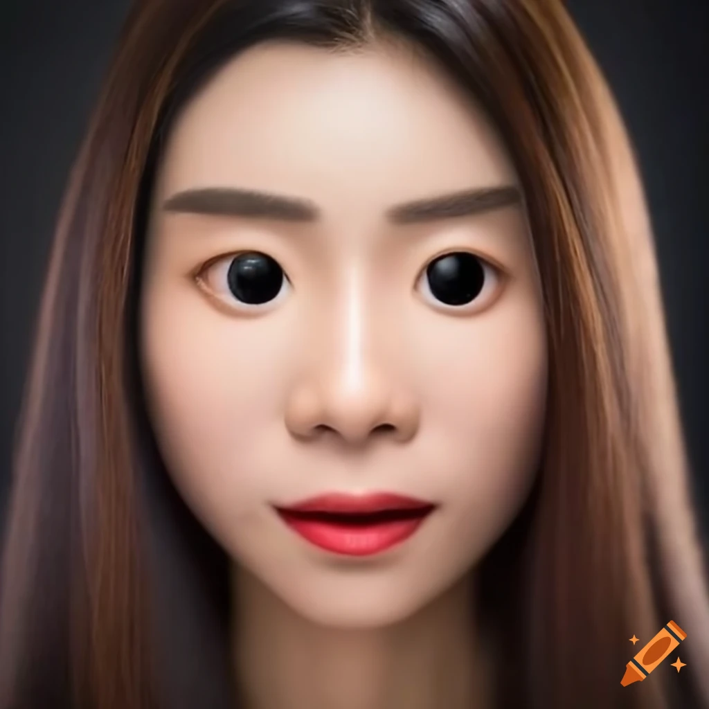realistic portrait of an Asian woman morphed into a Funko Pop figurine