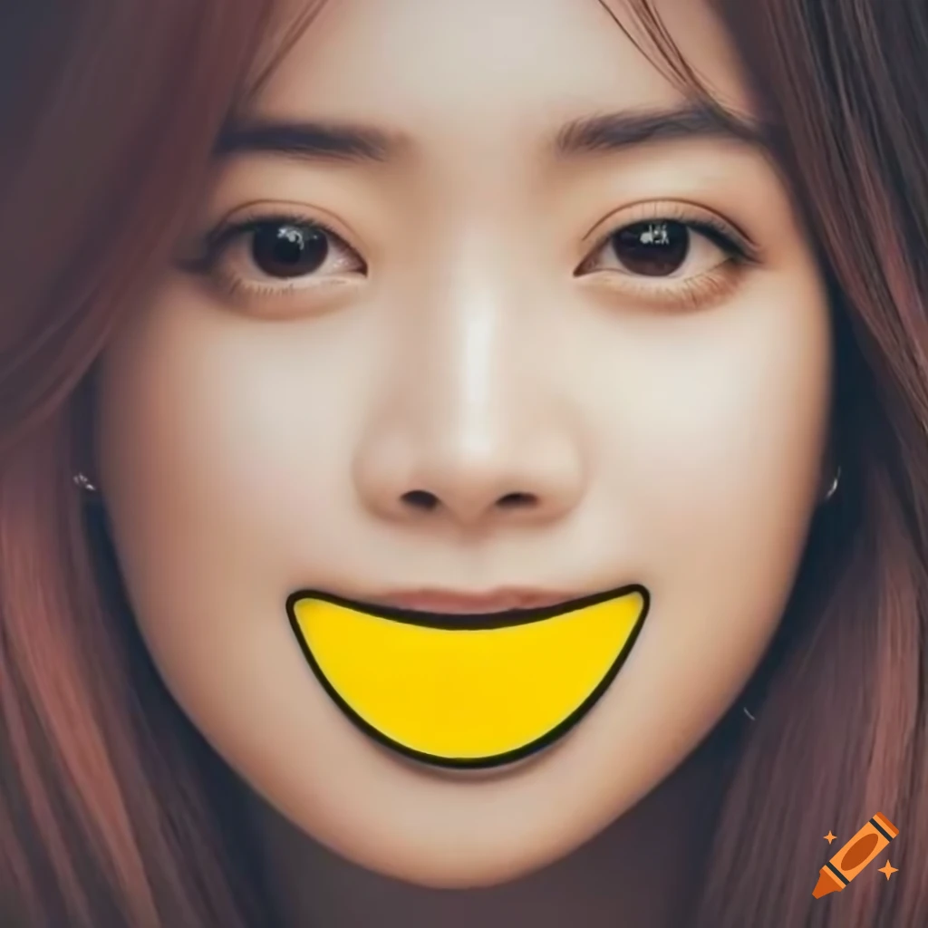 portrait of a woman morphed into smiley face emoji