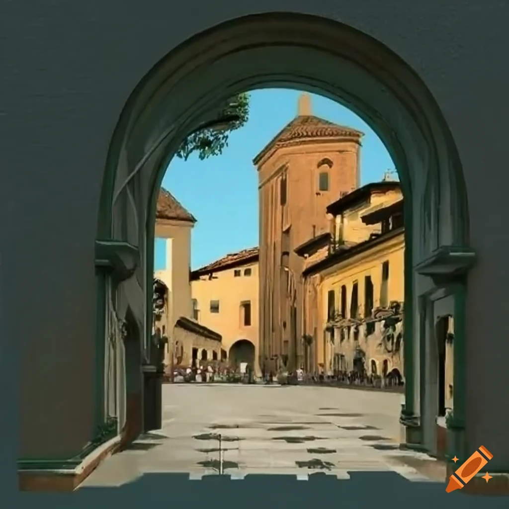 Florentine courtyard with archway and flowers