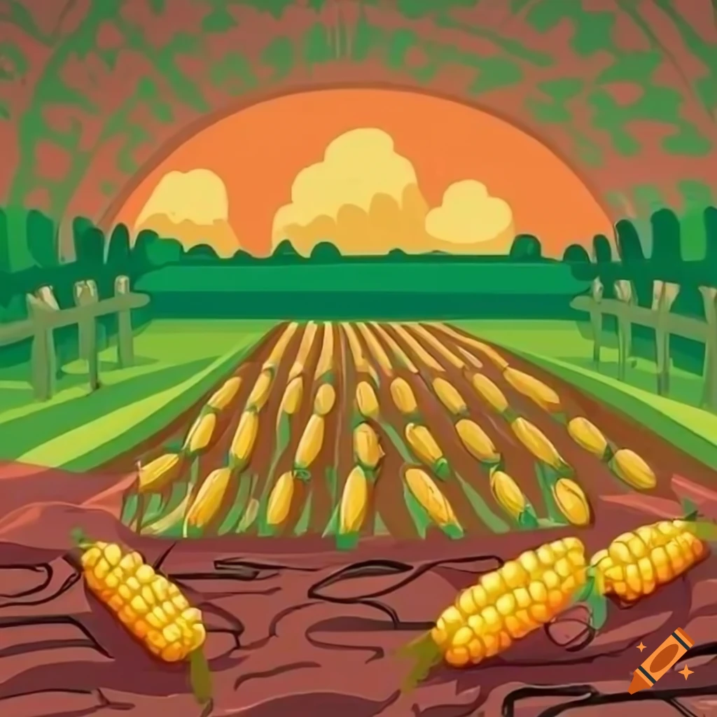Fondo animado con una granja y un campo de maíz on Craiyon, image size:1024x1024