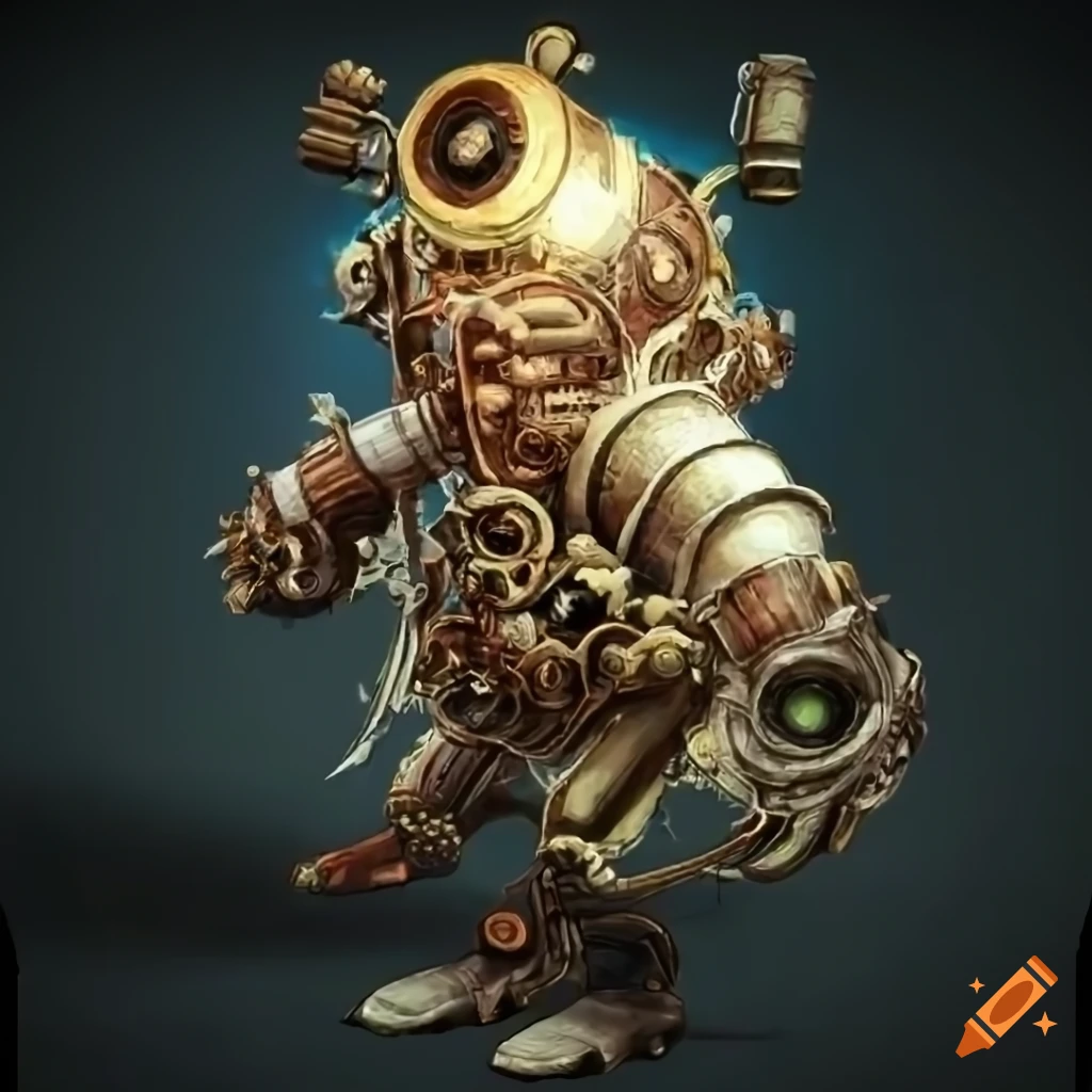 steampunk orchestra golem made of musical instruments