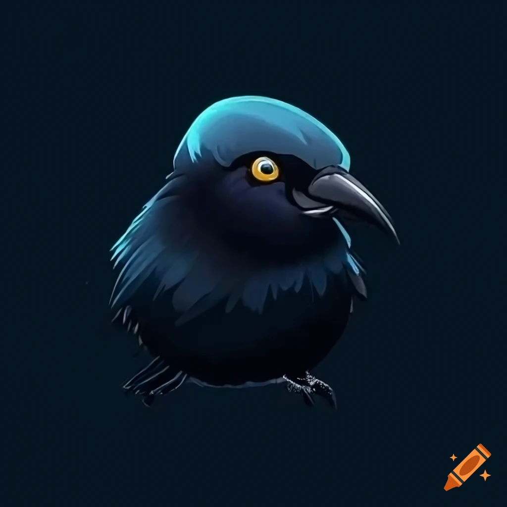 retrowave profile picture of a cute baby crow