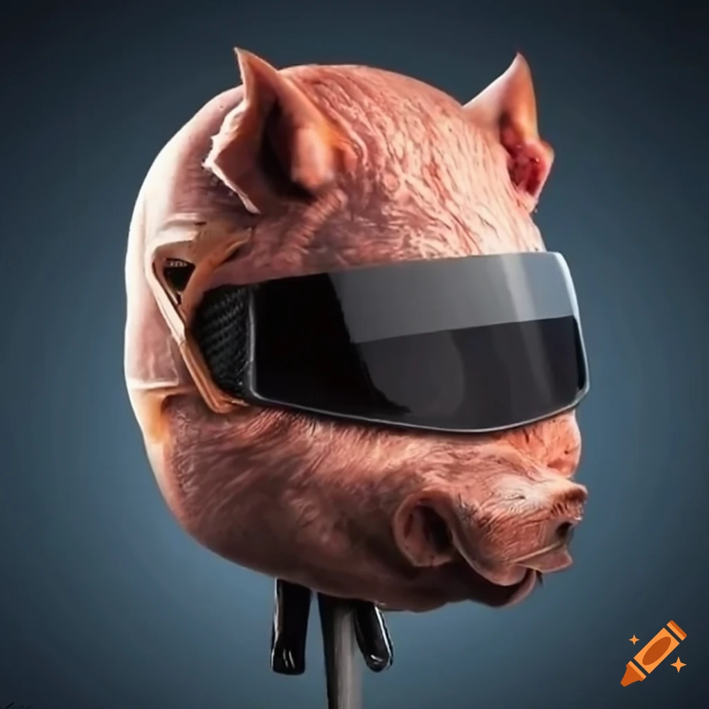 grilled pork with a motorbike helmet
