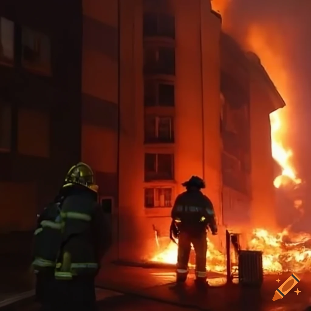 firefighters extinguishing an apartment building fire