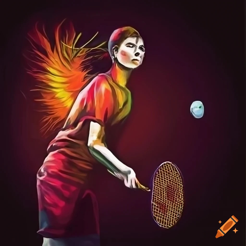 artistic depiction of a badminton player with a featherball