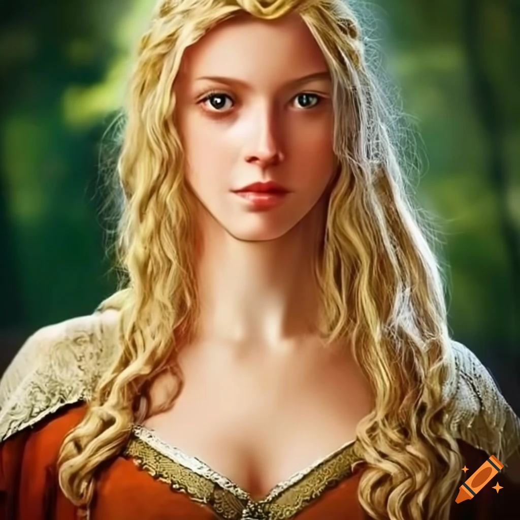 blonde female in medieval Irish attire