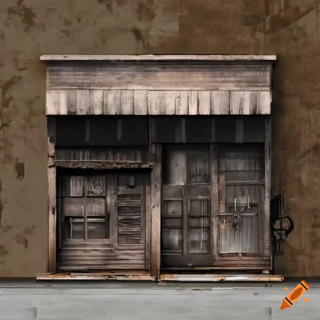 gritty depiction of a weathered storefront in urban environment