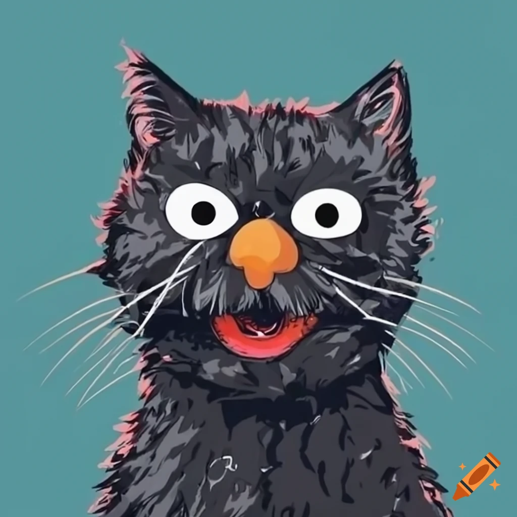 cartoon drawing of a black cat in Sesame Street style