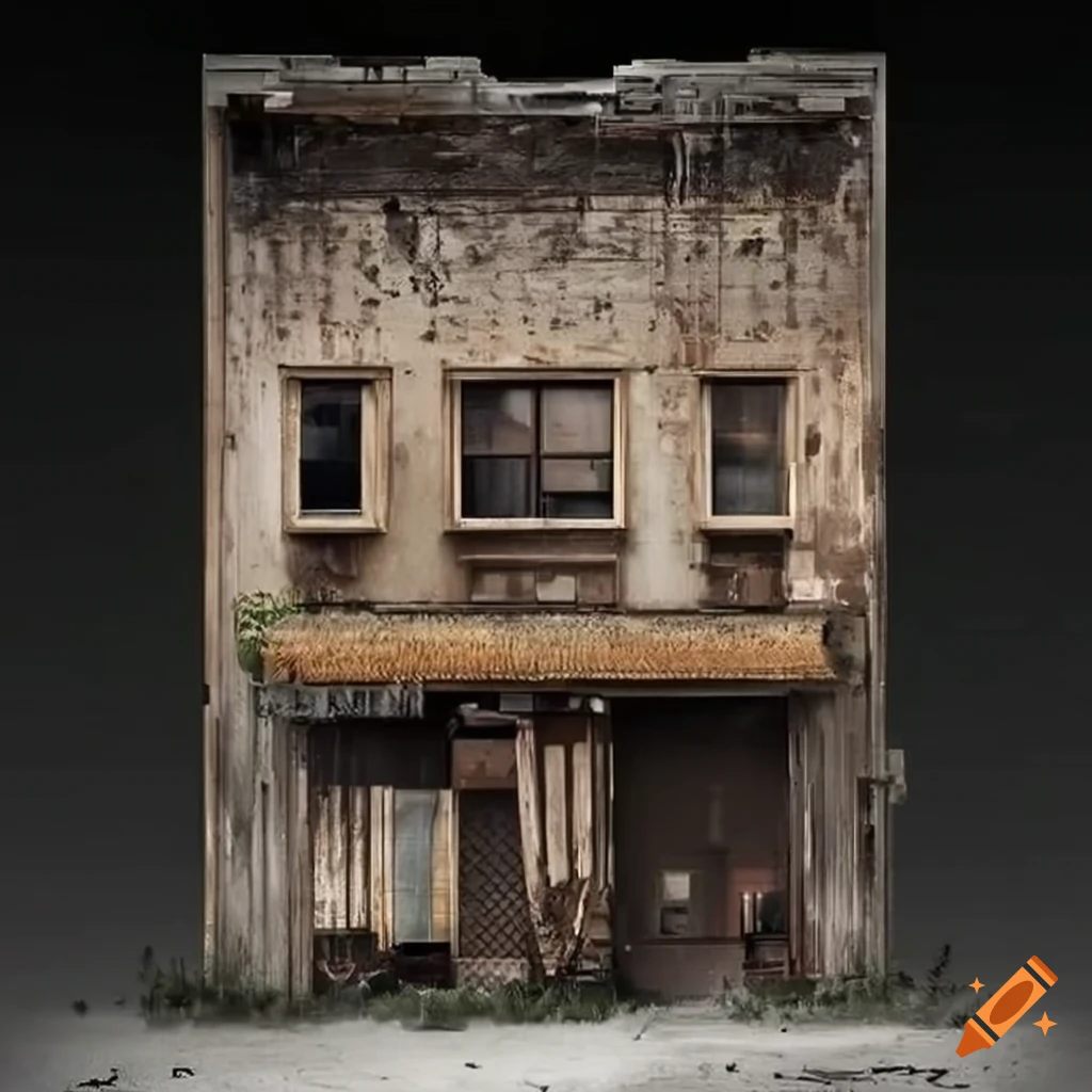 gritty depiction of a weathered storefront in urban environment