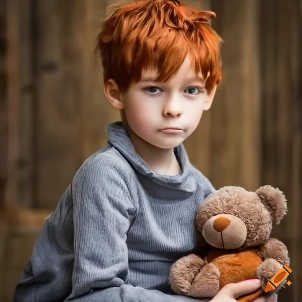 boy in gray pajamas with teddy bear