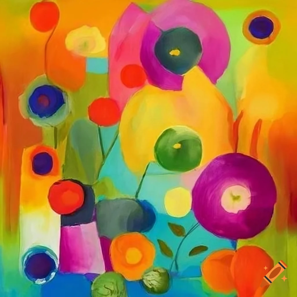 cubist depiction of a vibrant flower garden