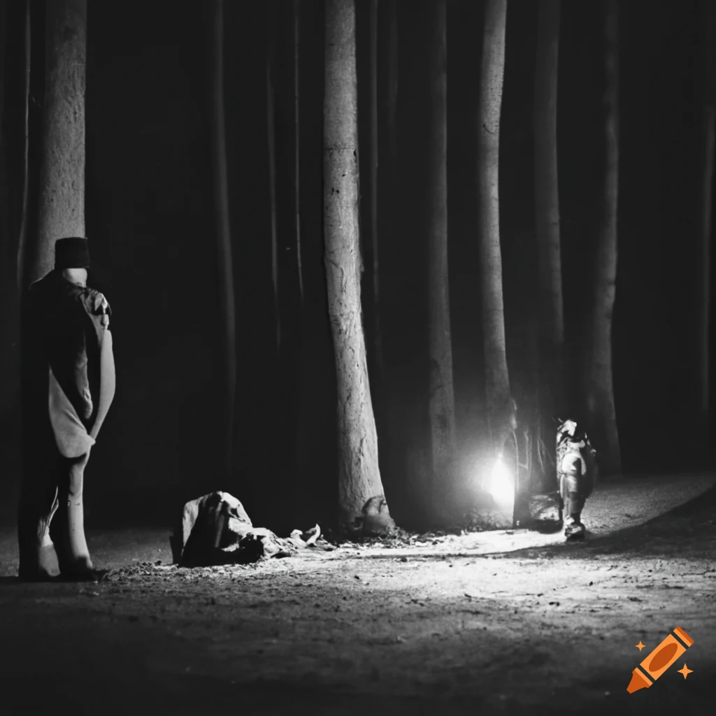 noir crime scene with detectives and dead body in the forest