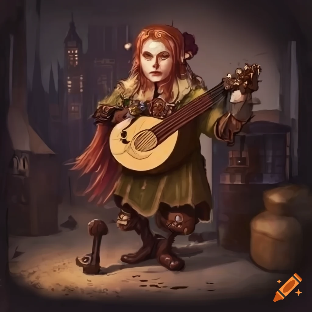 steampunk halfling bard with a lute