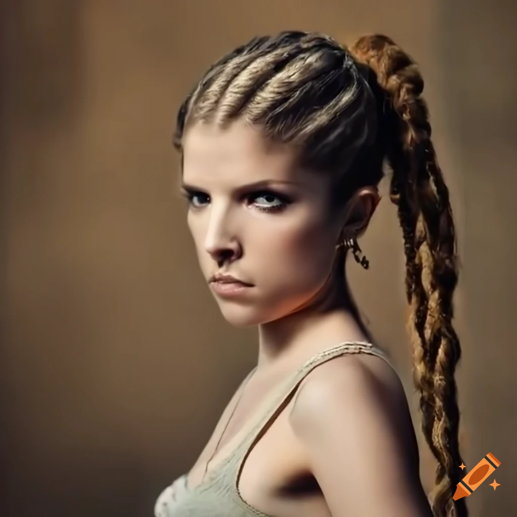 portrait of Anna Kendrick horse riding in a ranch