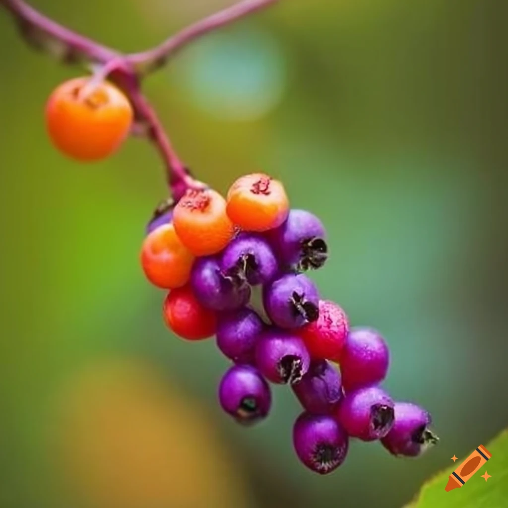 vibrant orange and violet berries on a branch