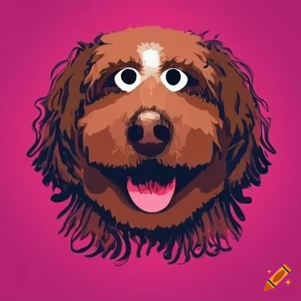 cartoon illustration of a brown elmo dog on bright pink background