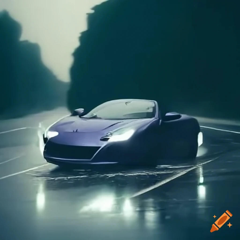 sports car drifting on a wet highway