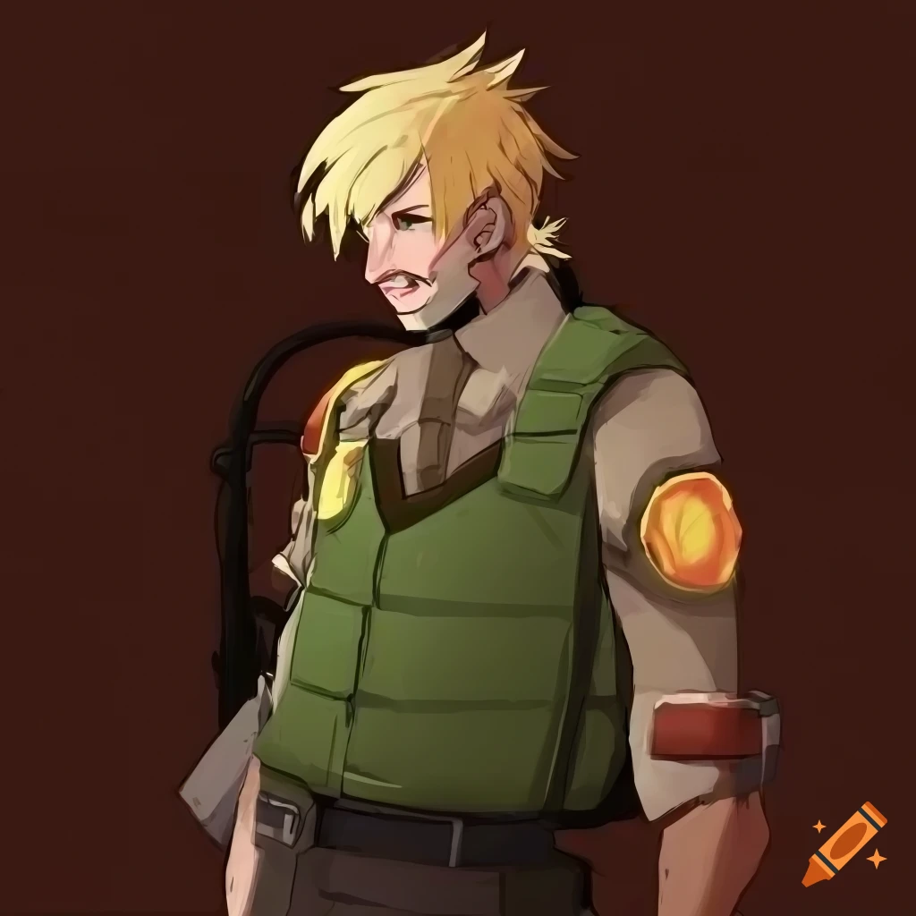artwork of a male anime cyborg in a green vest