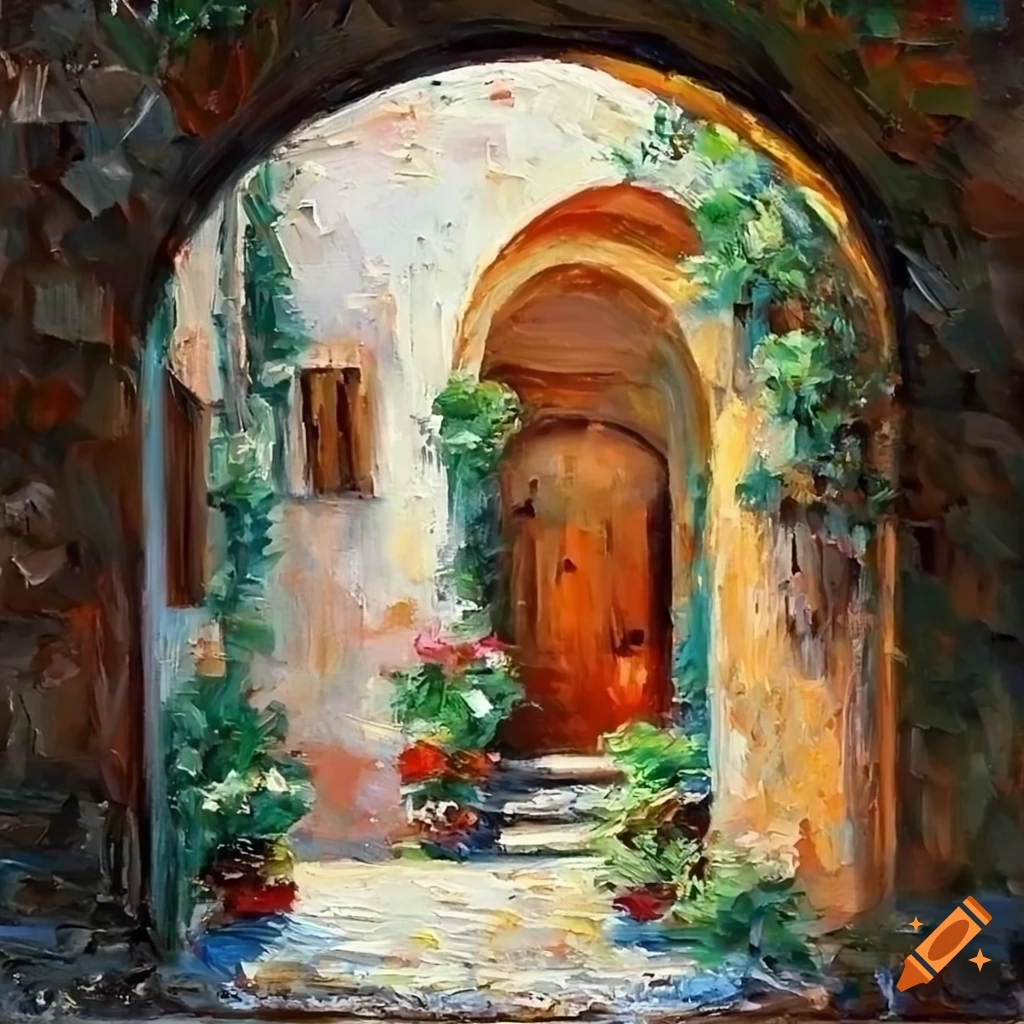 impressionist painting of a small Italian house