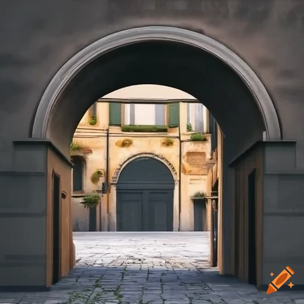 Florentine courtyard with archway and flowers