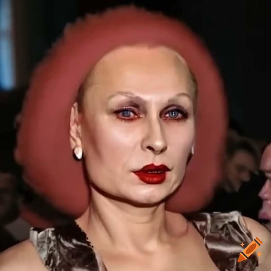 satirical illustration of Vladimir Putin as transgender