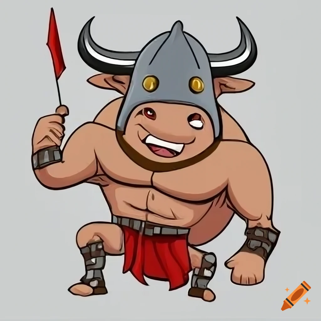 cartoon bull gladiator on a white background