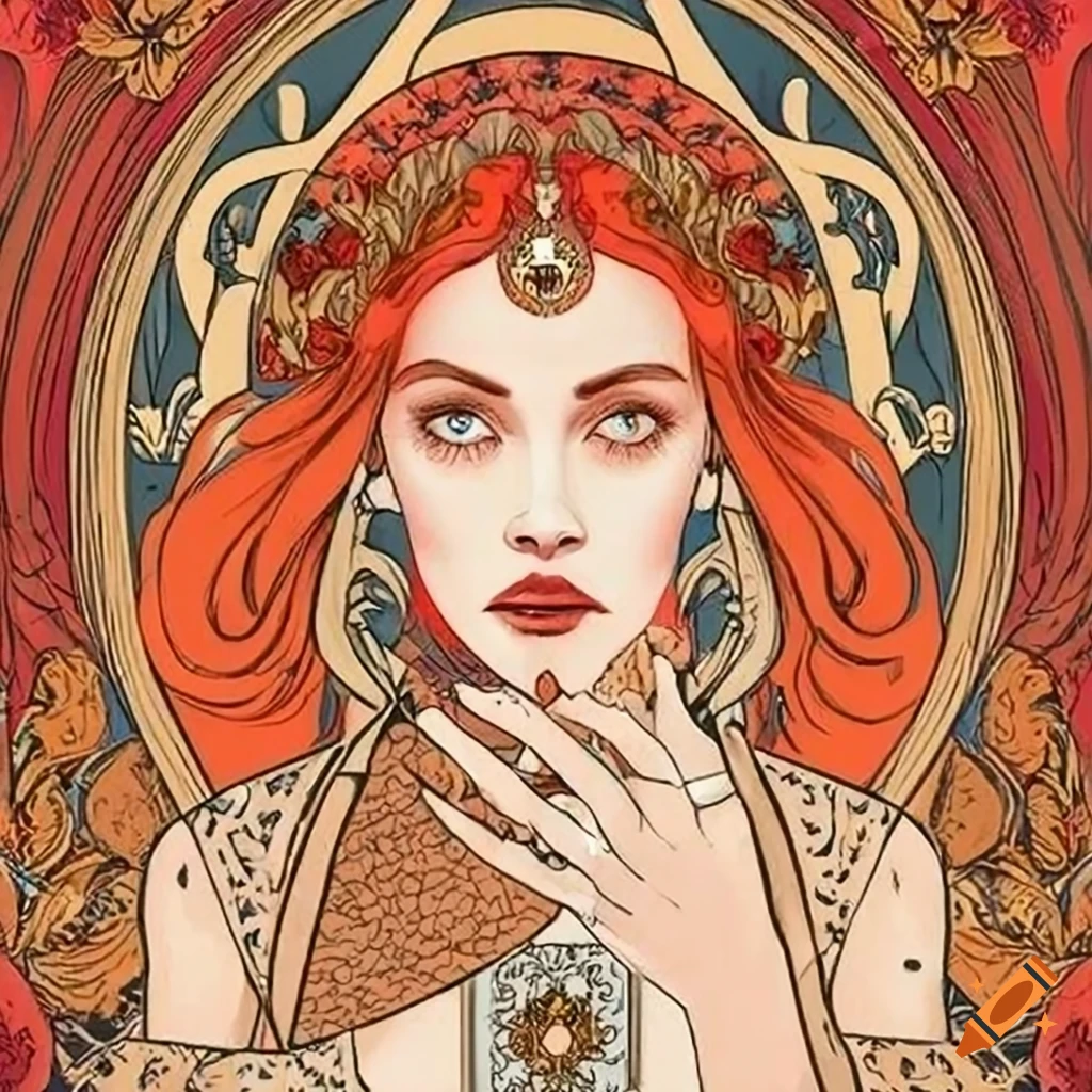 art nouveau style line art of the high priestess tarot card