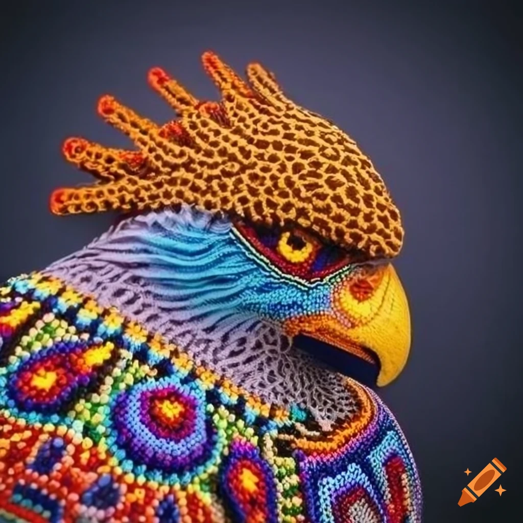 Huichol art of an eagle head