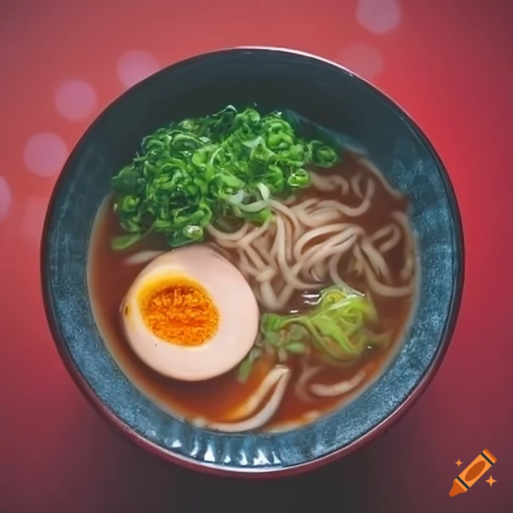 delicious bowl of ramen on a red table