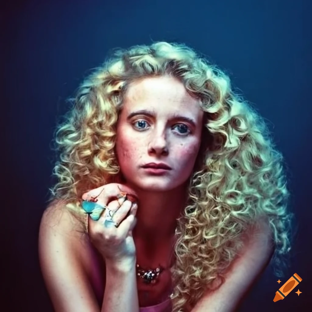 blonde woman with heterochromia freckles in a club