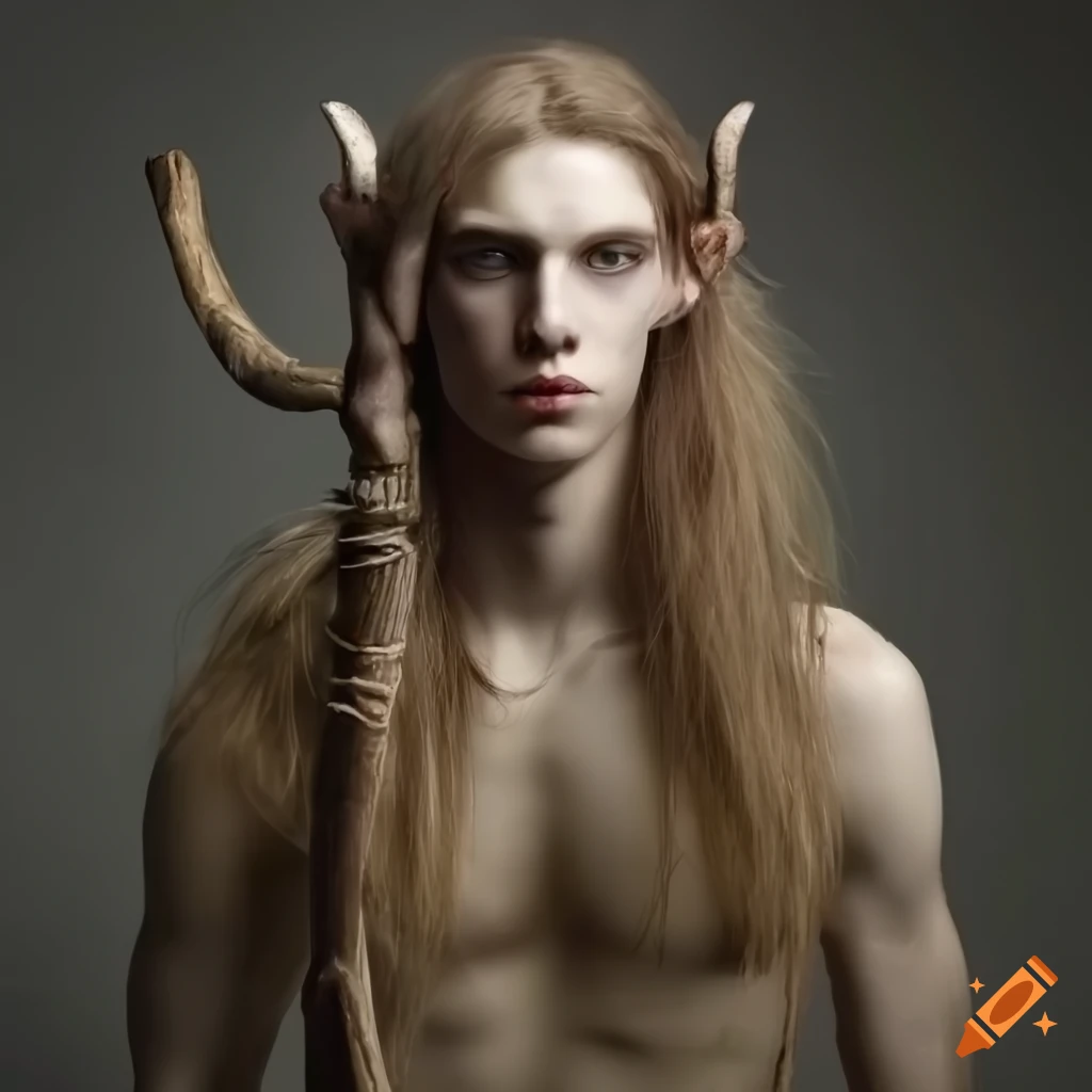 illustration of a muscular male wood elf druid with a staff
