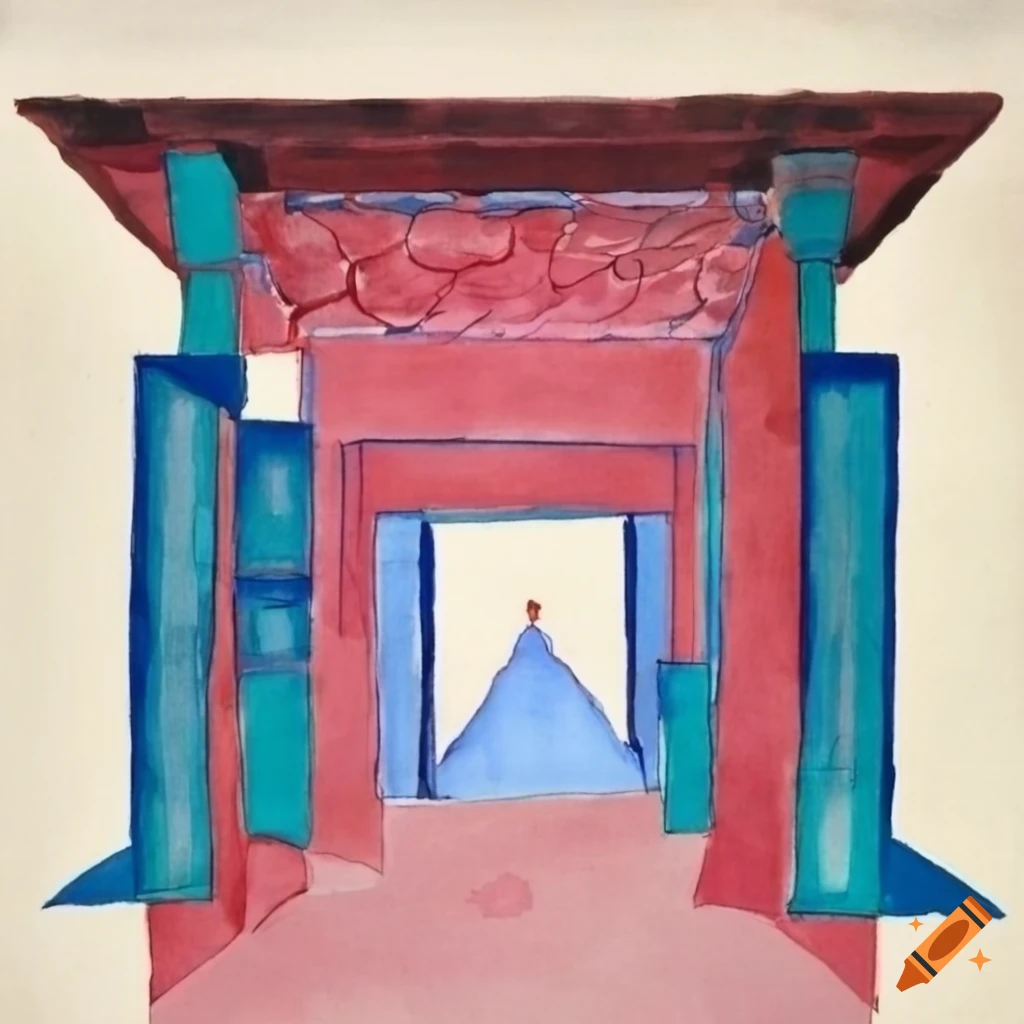 watercolor painting of a Chinese style corridor pavilion