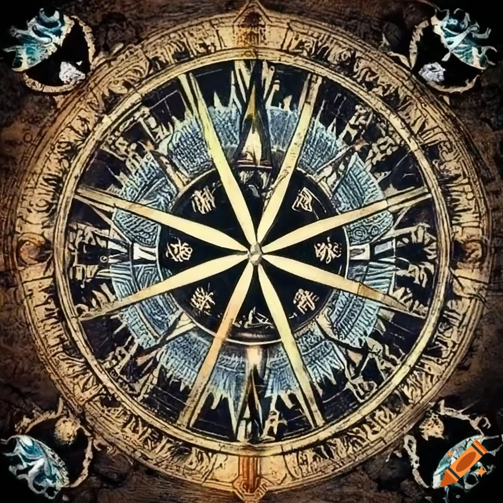 compass design with moon and sun motifs