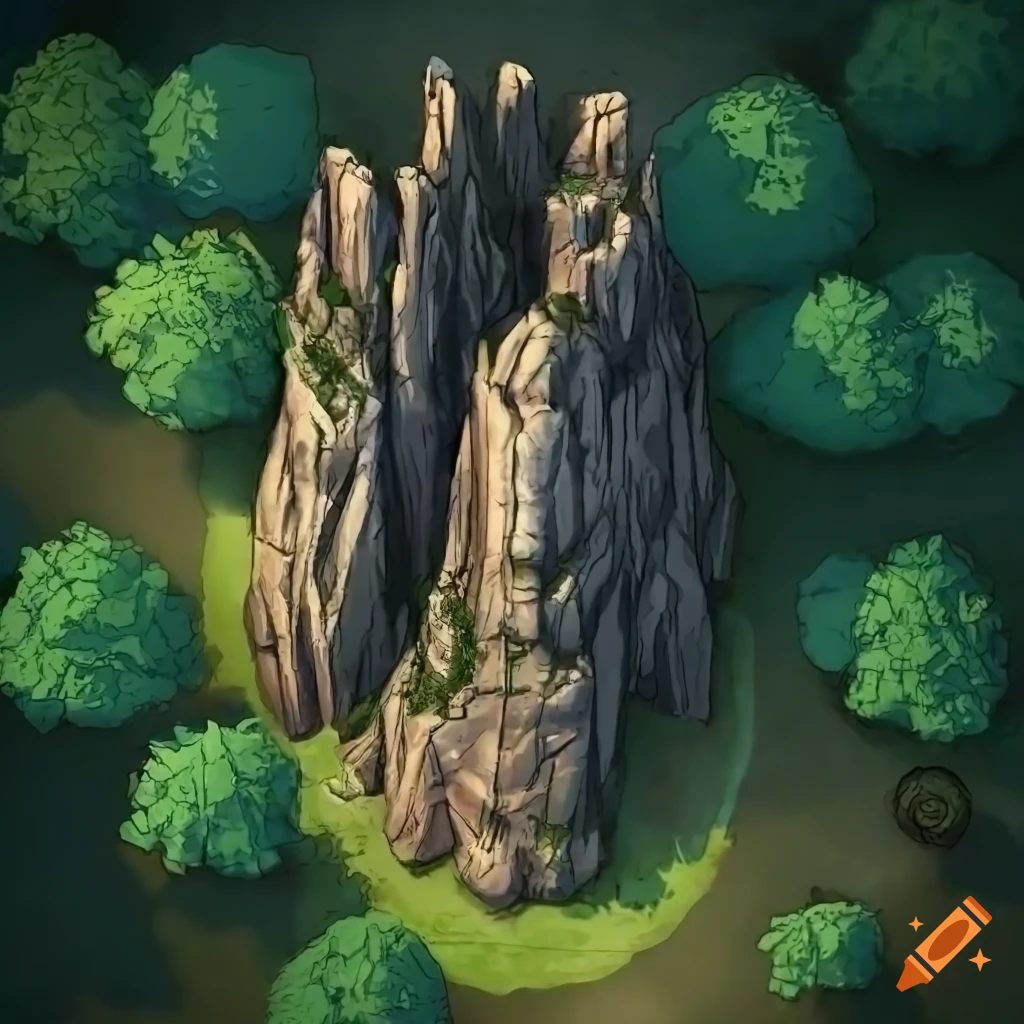 top view of a fort in the forest for TTRPG