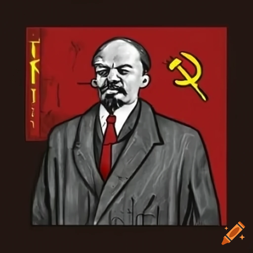 brutalist artwork with Lenin and Soviet Space Race theme